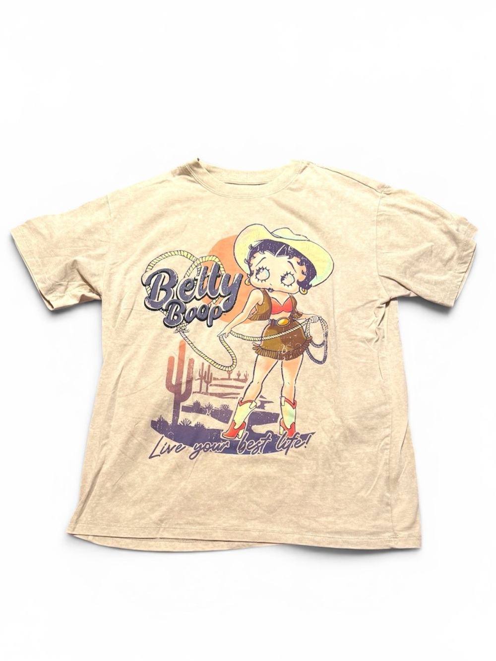 Betty Boop Ladies Beige Graphic Tee - Live Your Best Life